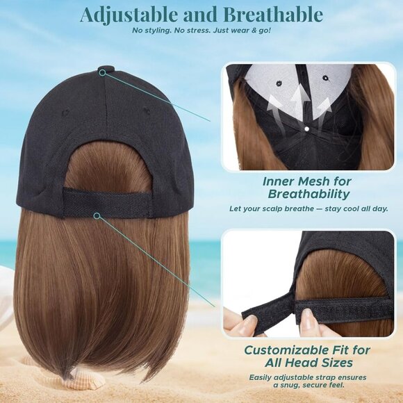 Hat Wig Women Baseball Cap Hair Extension Synthetic Short Straight 6\